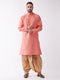 Vastramay Men's Pink And Rose Gold Silk Blend Kurta And Dhoti Set